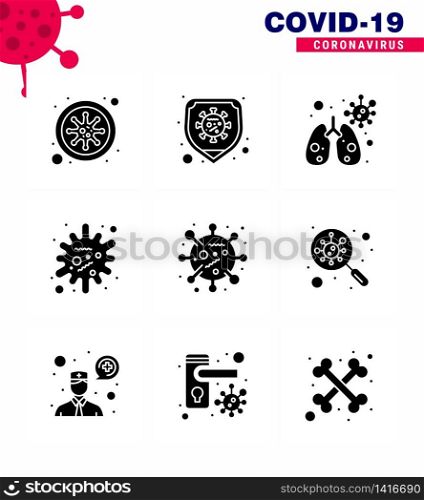 Corona virus 2019 and 2020 epidemic 9 Solid Glyph Black icon pack such as corona, bacteria, anatomy, infection, disease viral coronavirus 2019-nov disease Vector Design Elements