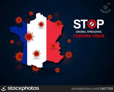 Corona virus covid-19 in France with flag and map background,vector illustration
