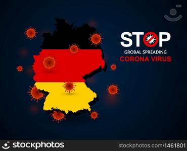 Corona virus covid-19 in Germany with flag and map background,vector illustration