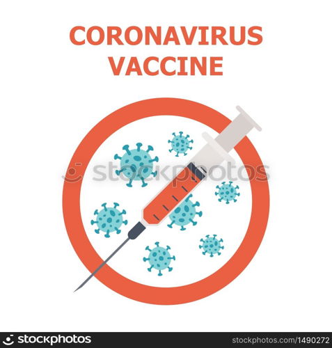 Corona virus COVID-19 medical vaccine. Anti Coronavirus injection. Syringe with antiviral vaccine. Vector illustration on white background. Corona virus COVID-19 medical vaccine. Coronavirus injection. Syringe with antiviral vaccine.