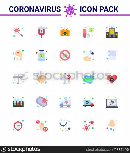 Corona virus disease 25 Flat Color icon pack suck as medicine, medical, packet, capsule, virus viral coronavirus 2019-nov disease Vector Design Elements