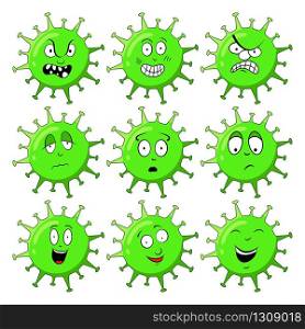 corona virus expression, happy, angry, terrible, and sad. Coronavirus vector illustration with facial expression big set isolated on white background