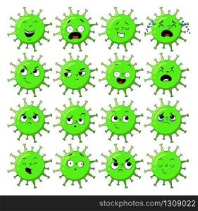 corona virus mascot collection with face expression. Coronavirus vector illustration with facial expression big set isolated on white background