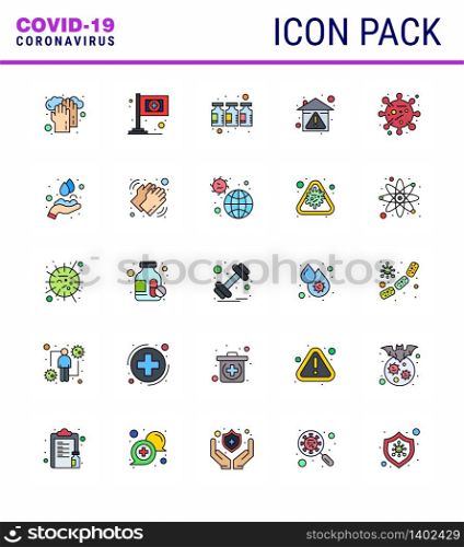corona virus prevention. covid19 tips to avoid injury 25 Flat Color Filled Line icon for presentation bug, stay home, drugs, protection, hygiene viral coronavirus 2019-nov disease Vector Design Elements