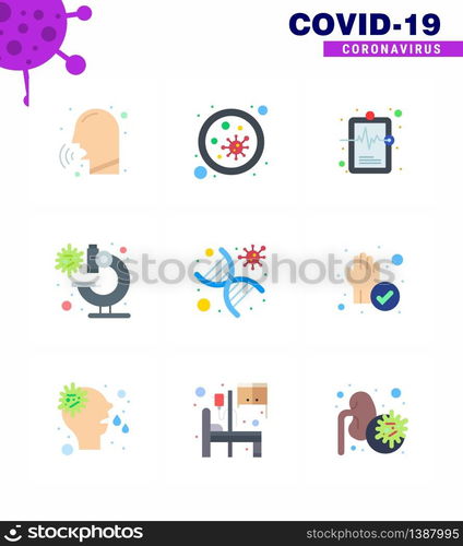 corona virus prevention. covid19 tips to avoid injury 9 Flat Color icon for presentation virus, laboratory, microbe, bacteria, illness viral coronavirus 2019-nov disease Vector Design Elements