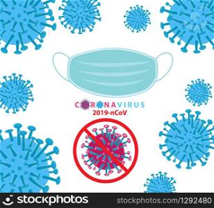 Corona virus with red stop sign and mask on white background. Pandemic and corona virus outbreaks. mask to fight against Corona virus.Concept of fight against Many Virus attack