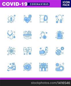 CORONAVIRUS 16 Blue Icon set on the theme of Corona epidemic contains icons such as nose infection, disease, time, cold, tissue viral coronavirus 2019-nov disease Vector Design Elements