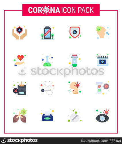 CORONAVIRUS 16 Flat Color Icon set on the theme of Corona epidemic contains icons such as life, care, medical insurance, beat, runny viral coronavirus 2019-nov disease Vector Design Elements