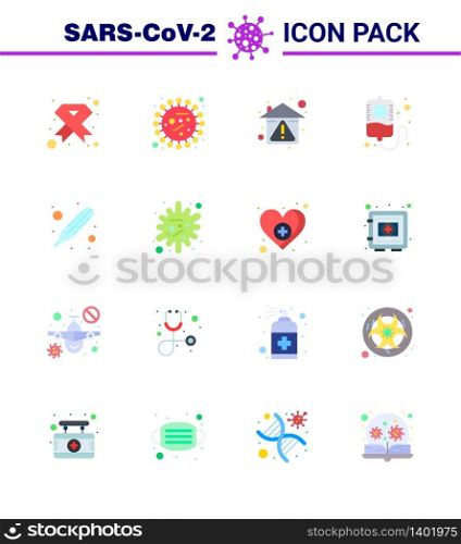CORONAVIRUS 16 Flat Color Icon set on the theme of Corona epidemic contains icons such as transfusion, stay home, covid, protection, hygiene viral coronavirus 2019-nov disease Vector Design Elements