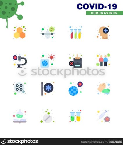 CORONAVIRUS 16 Flat Color Icon set on the theme of Corona epidemic contains icons such as coronavirus, medical, virus, healthcare, test tubes viral coronavirus 2019-nov disease Vector Design Elements