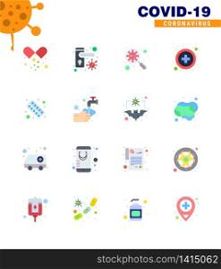 CORONAVIRUS 16 Flat Color Icon set on the theme of Corona epidemic contains icons such as drugs, medical, scan virus, healthcare, magnifying viral coronavirus 2019-nov disease Vector Design Elements