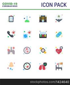 CORONAVIRUS 16 Flat Color Icon set on the theme of Corona epidemic contains icons such as consult, virus, building, flu, carrier viral coronavirus 2019-nov disease Vector Design Elements