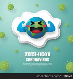 Coronavirus 2019-nCoV concept the world is safe from Coronavirus Covid-19, Paper cut style
