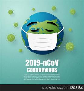 Coronavirus 2019-nCoV concept the world wearing face mask to protect disease