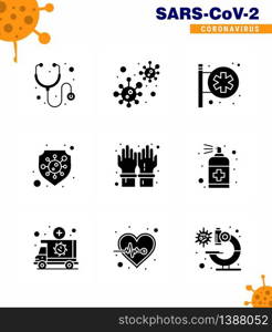 Coronavirus 2019-nCoV (Covid-19) Prevention icon set hand, virus, hospital sign, shield, protection viral coronavirus 2019-nov disease Vector Design Elements