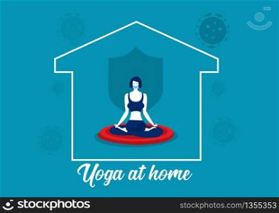 Coronavirus 2019-nCoV quarantine. woman doing yoga or meditation at home vector.