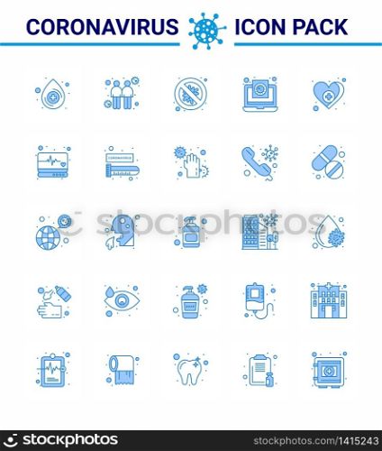CORONAVIRUS 25 Blue Icon set on the theme of Corona epidemic contains icons such as heart, report, protection, medical, coronavirus viral coronavirus 2019-nov disease Vector Design Elements
