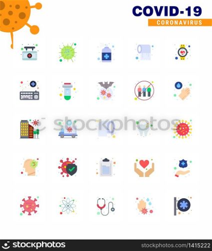 CORONAVIRUS 25 Flat Color Icon set on the theme of Corona epidemic contains icons such as care, roll, virus, paper, handcare viral coronavirus 2019-nov disease Vector Design Elements