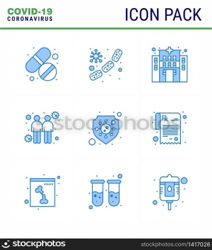 CORONAVIRUS 9 Blue Icon set on the theme of Corona epidemic contains icons such as safety, transmitters, blood, touch, coronavirus viral coronavirus 2019-nov disease Vector Design Elements