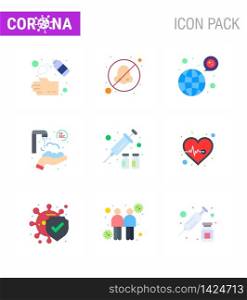 CORONAVIRUS 9 Flat Color Icon set on the theme of Corona epidemic contains icons such as washing, protect hands, avoid, twenty seconds, covid viral coronavirus 2019-nov disease Vector Design Elements