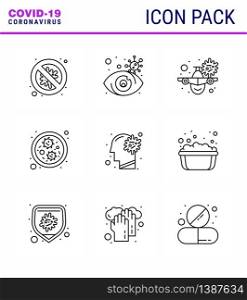 CORONAVIRUS 9 Line Icon set on the theme of Corona epidemic contains icons such as cold, germs, virus infected, bacteria, warning viral coronavirus 2019-nov disease Vector Design Elements