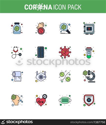 Coronavirus Awareness icon 16 Flat Color Filled Line icons. icon included securitybox, protection, bacteria, medical, spread viral coronavirus 2019-nov disease Vector Design Elements