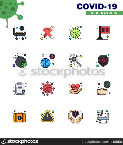 Coronavirus Awareness icon 16 Flat Color Filled Line icons. icon included medical, assistance, ribbon, virus, mers viral coronavirus 2019-nov disease Vector Design Elements