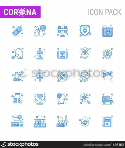 Coronavirus Awareness icon 25 Blue icons. icon included website, browser, chemist, protection, health insurance viral coronavirus 2019-nov disease Vector Design Elements