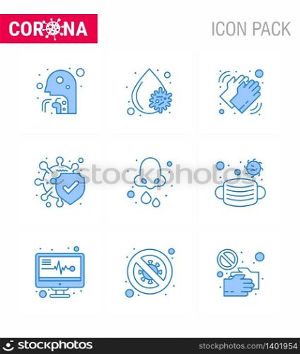 Coronavirus Awareness icon 9 Blue icons. icon included safe, disease, platelets, bacteria, dry viral coronavirus 2019-nov disease Vector Design Elements