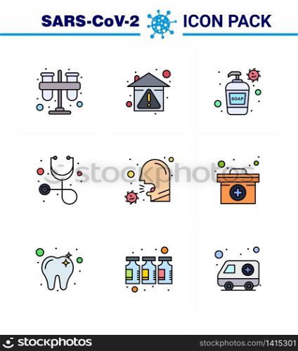 Coronavirus Awareness icon 9 Filled Line Flat Color icons. icon included cough, healthcare, protection, diagnosis, soap viral coronavirus 2019-nov disease Vector Design Elements
