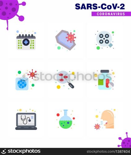 Coronavirus Awareness icon 9 Flat Color icons. icon included blood, virus, skull, bacteria, surgical viral coronavirus 2019-nov disease Vector Design Elements