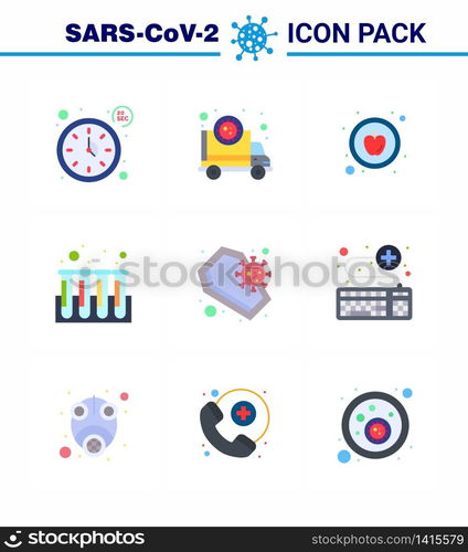 Coronavirus Awareness icon 9 Flat Color icons. icon included coronavirus, tubes, virus, test, blood viral coronavirus 2019-nov disease Vector Design Elements