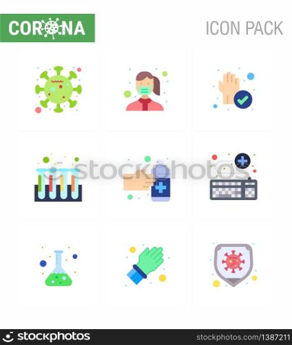 Coronavirus Awareness icon 9 Flat Color icons. icon included gestures, test, wear, experiment, cleaned viral coronavirus 2019-nov disease Vector Design Elements