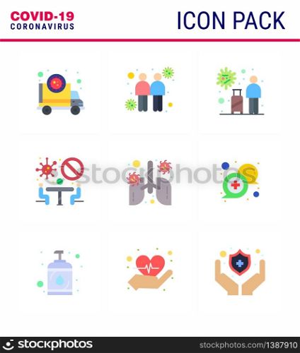 Coronavirus Awareness icon 9 Flat Color icons. icon included team, conference, transmitters, banned, travel viral coronavirus 2019-nov disease Vector Design Elements