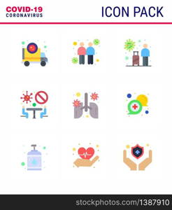 Coronavirus Awareness icon 9 Flat Color icons. icon included team, conference, transmitters, banned, travel viral coronavirus 2019-nov disease Vector Design Elements