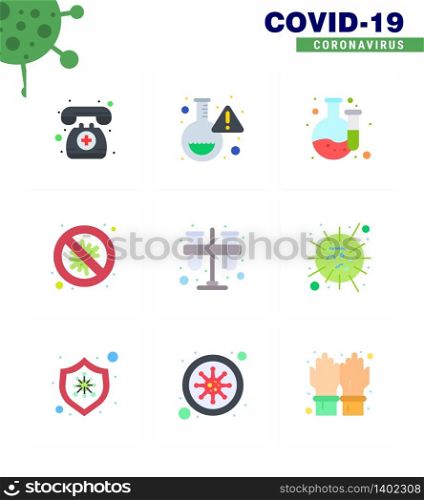 Coronavirus awareness icons. 9 Flat Color icon Corona Virus Flu Related such as chemist, danger, chemical, virus, protection viral coronavirus 2019-nov disease Vector Design Elements