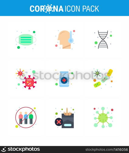 Coronavirus awareness icons. 9 Flat Color icon Corona Virus Flu Related such as form, drugs, dna, , coronavirus viral coronavirus 2019-nov disease Vector Design Elements