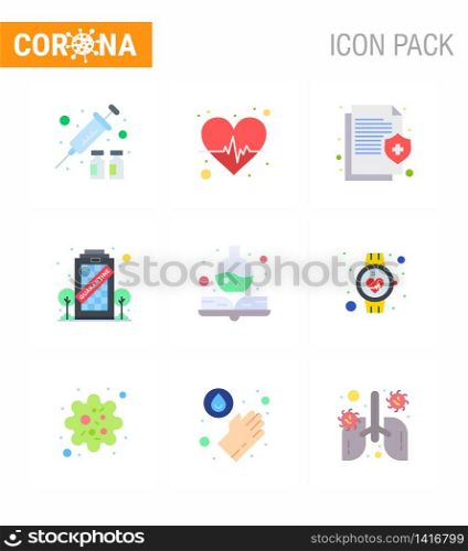 Coronavirus awareness icons. 9 Flat Color icon Corona Virus Flu Related such as handbook, quarantine, health, coronavirus, protect viral coronavirus 2019-nov disease Vector Design Elements