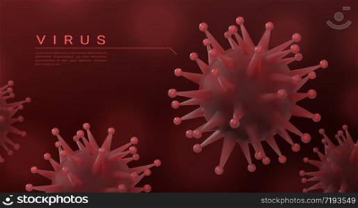 Coronavirus background. Realistic 3D microbe, flu and pneumonia disease germ, Covid-19 microbiology concept. Vector 2019-nCoV poster abstract microscope biology virus. Coronavirus background. Realistic 3D microbe, flu and pneumonia disease germ, Covid-19 microbiology concept. Vector 2019-nCoV poster