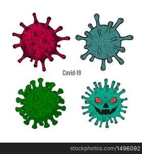 Coronavirus character drawing vector illustration for anti covid-19.