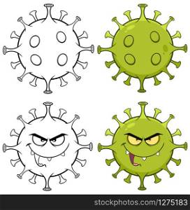 Coronavirus (COVID-19) Cartoon Character of Pathogenic Bacteria Design Set 1. Vector Collection Isolated On White Background