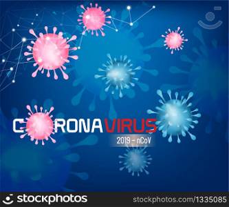 Coronavirus COVID-2019 on blue background. Virus 2019-nCoV