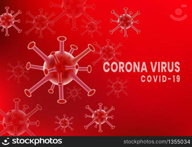 Coronavirus COVID-2019 on red background. Deadly type of virus 2019-nCoV. Vector illustration