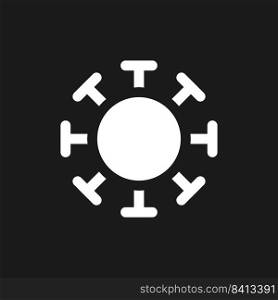 Coronavirus dark mode glyph ui icon. Virus. Infectious agent. User interface design. White silhouette symbol on black space. Solid pictogram for web, mobile. Vector isolated illustration. Coronavirus dark mode glyph ui icon