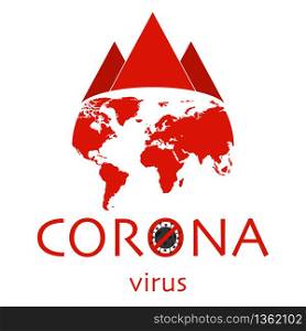 Coronavirus earth with crown. Stop covid-19. Danger corona. World poster in pandemic. Globe poster with epidemic infection. Stop coronavirus. Vector EPS 10