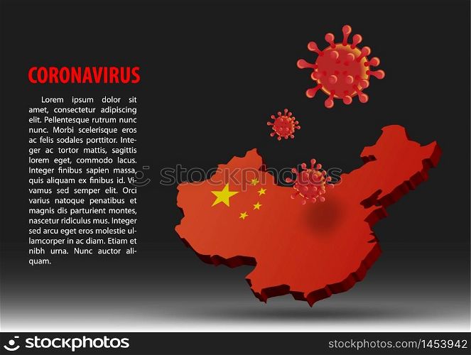 coronavirus fly over map of China within national flag,vector illustration