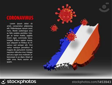 coronavirus fly over map of France within national flag,vector illustration