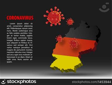 coronavirus fly over map of germany within national flag,vector illustration