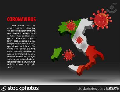 coronavirus fly over map of Italy within national flag,vector illustration
