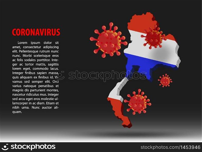 coronavirus fly over map of Thailand within national flag,vector illustration